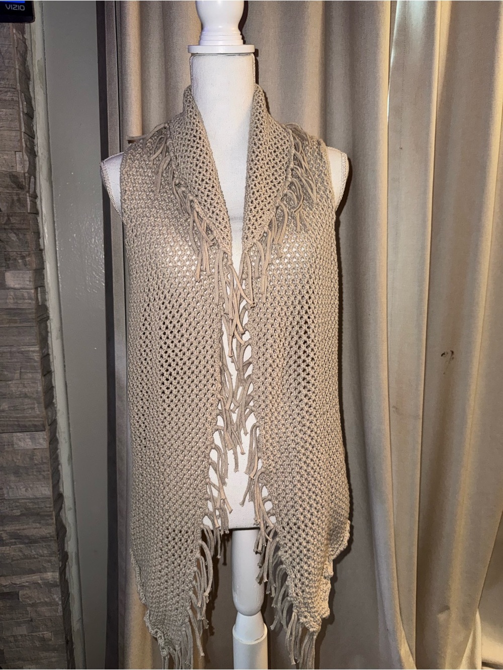 Beige Crochet Fringe Vest - Brand Unknown